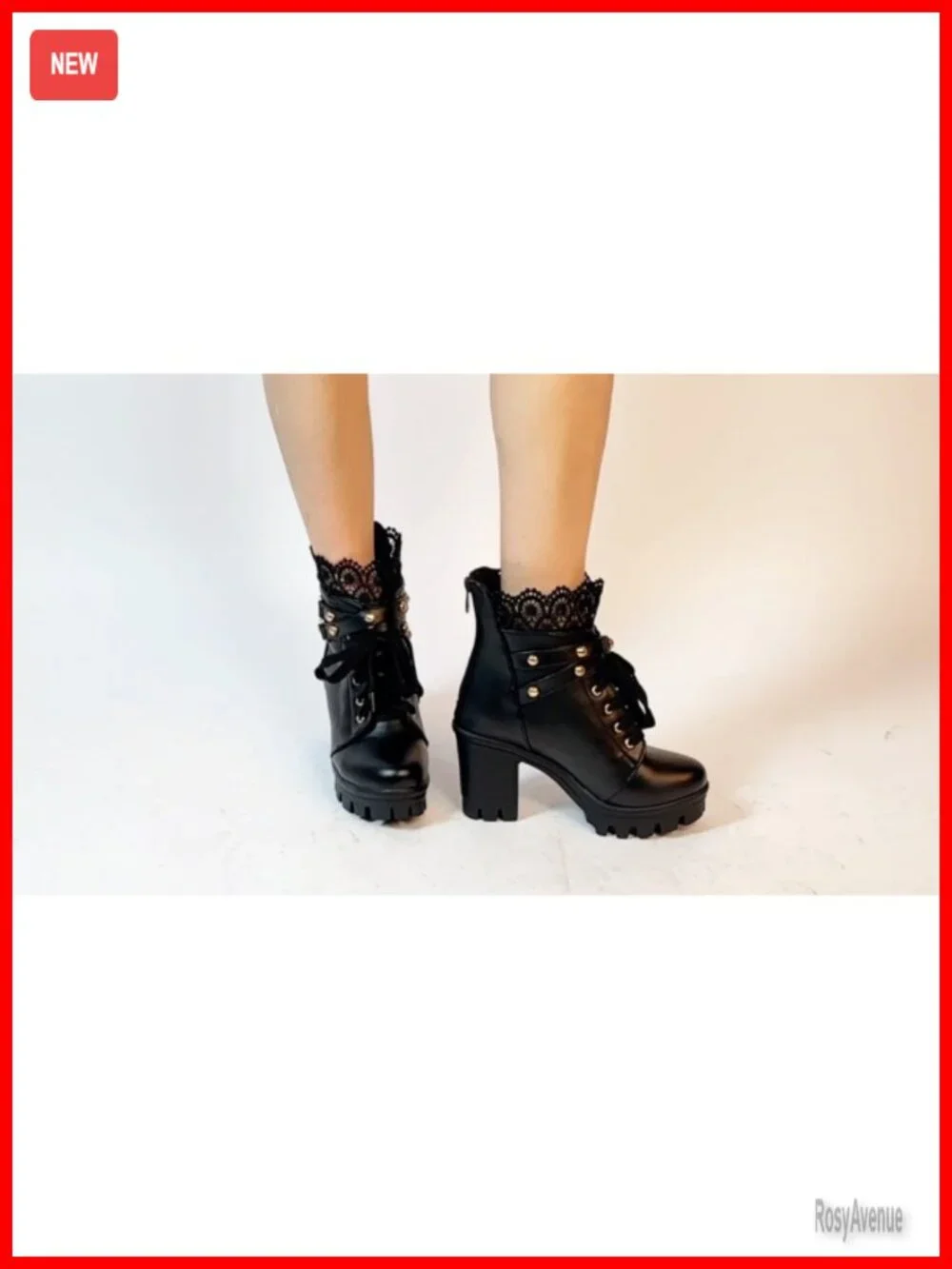 Chunky Heel Ankle Booties with Buckle Rivets Platform Combat Boots for Women